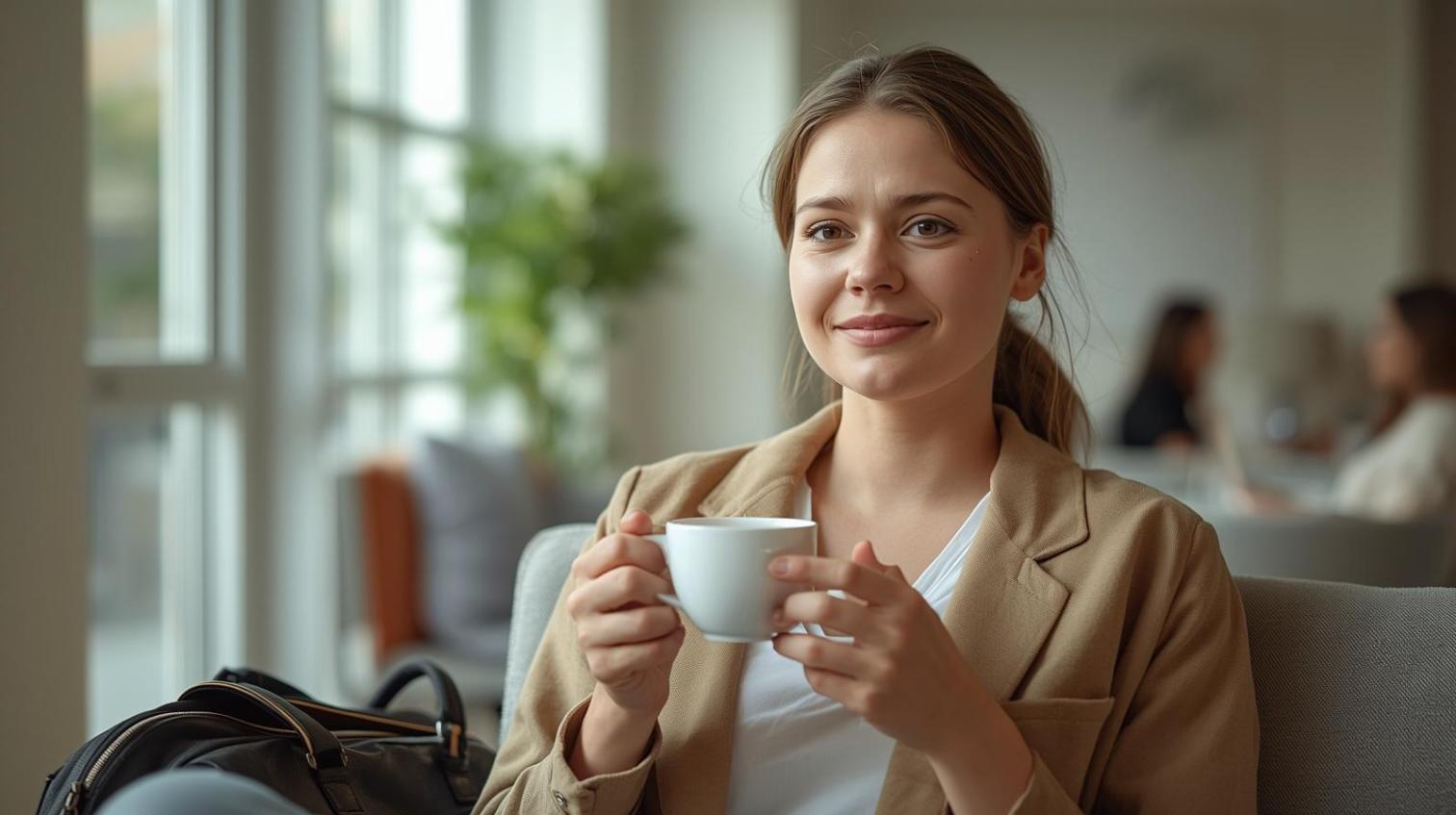 Young professional relaxing peacefully inside bright wellness clinic after stressful exhausting workweek.