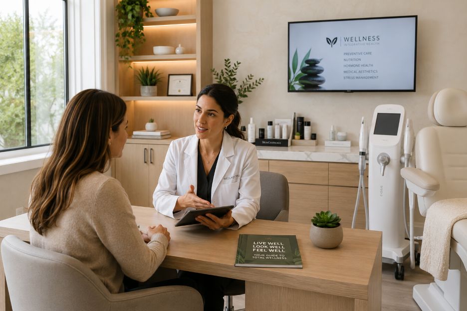 healthcare professional consulting with an adult patient